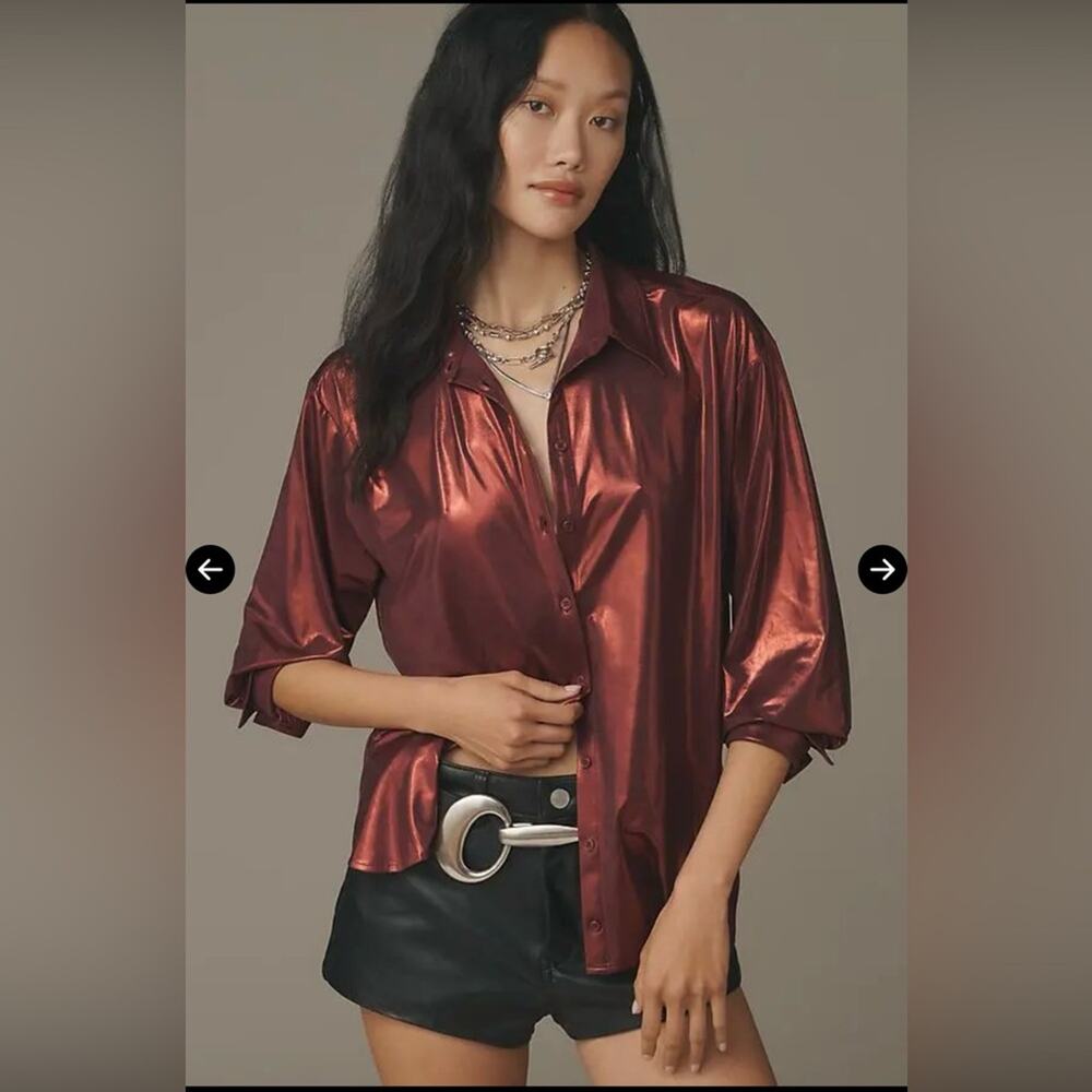By Anthropologie Shine Buttondown Shirt Red Mahogany